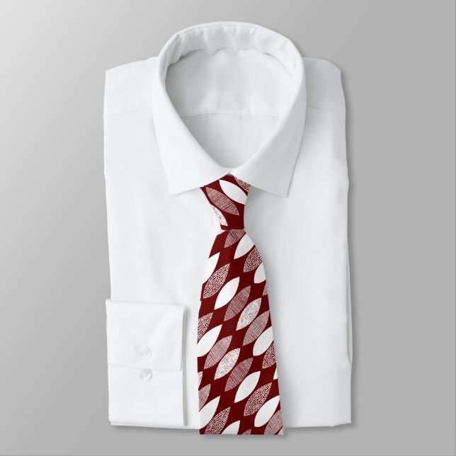 Textured Leaves 03 Diagonal - White on Ruby Red Tie (Tied)