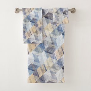 Textured light blue, beige zigzag  bath towel set
