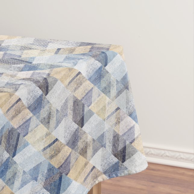 Textured light blue, beige zigzag  tablecloth (In Situ)