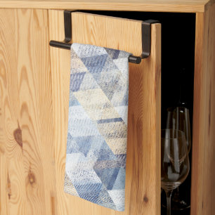 Textured light blue, beige zigzag tea towel