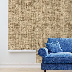 Textured Look Burlap Linen Tan Wallpaper