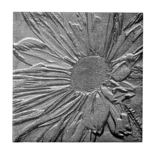 Textured Look Effect Silver Daisy Floral Art Tile