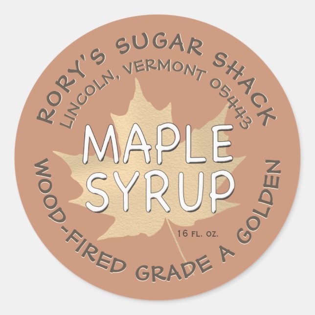 Textured Maple Leaf on Teracotta Maple Syrup Label (Front)