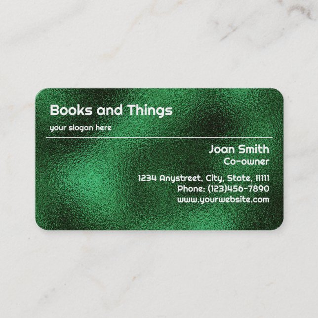 Textured Metallic Emerald Green Foil Business Card (Front)
