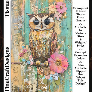 Textured Mixed Media Owl, Rustic DJ3R Decoupage Tissue Paper