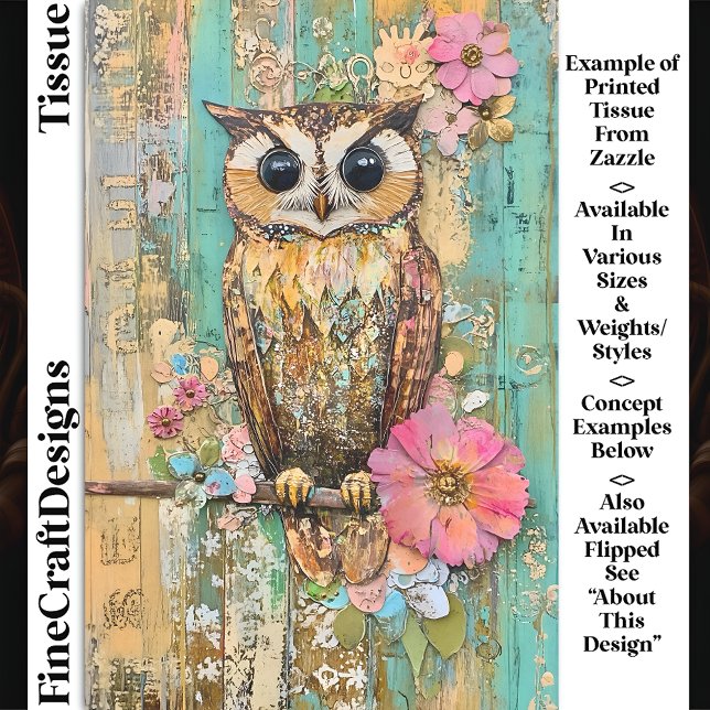 Textured Mixed Media Owl, Rustic DJ3R Decoupage Tissue Paper (Creator Uploaded)