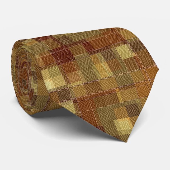 Textured monochrome brown tartan plaid. tie (Rolled)