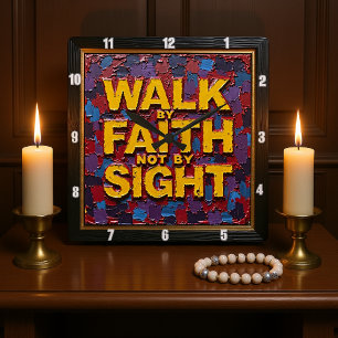 Textured Mosaic: Walk By Faith Not By Sight Square Wall Clock
