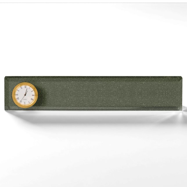 Textured Moss Green Desk Nameplate with Clock (Front)