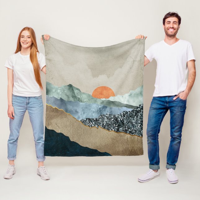 Textured Mountain Layers with Sunset Glow Fleece Blanket (In Situ)