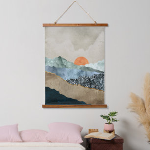 Textured Mountain Layers with Sunset Glow Hanging Tapestry