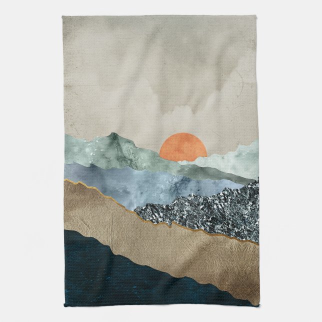 Textured Mountain Layers with Sunset Glow Tea Towel (Vertical)