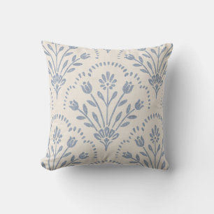 Textured Muted Blue Floral Scallop Pattern Cushion