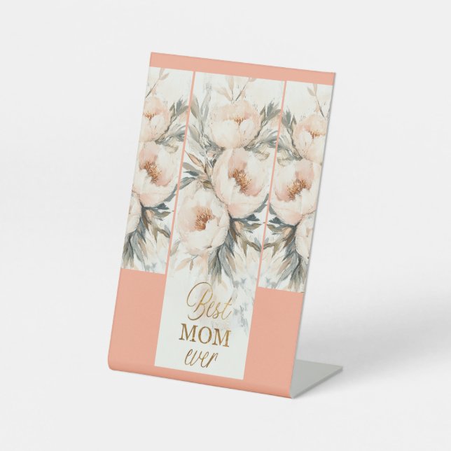 Textured Oil-Painting Style Peonies — Elegant Moth Pedestal Sign (Front)