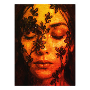 Textured Oil Portrait of a Woman with Floral Lace Photo Print