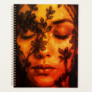 Textured Oil Portrait of a Woman with Floral Lace Planner