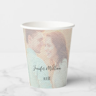 Textured Overlay Faded Photo Personalised Wedding Paper Cups
