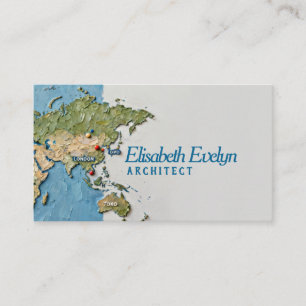 Textured Painted World Map with Marked Locations Business Card