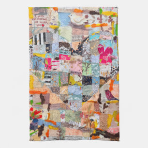 Textured Paper Heart Collage Kitchen Towel