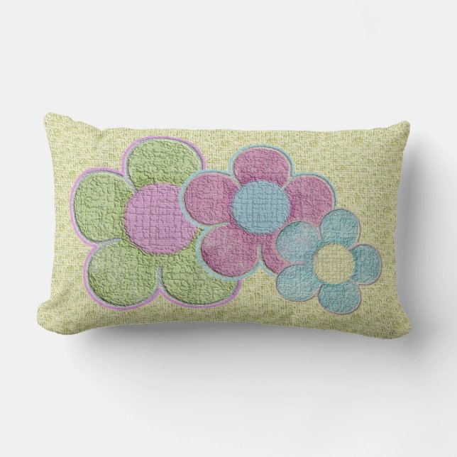 Textured Pastel Flowers Lumbar Cushion (Front)