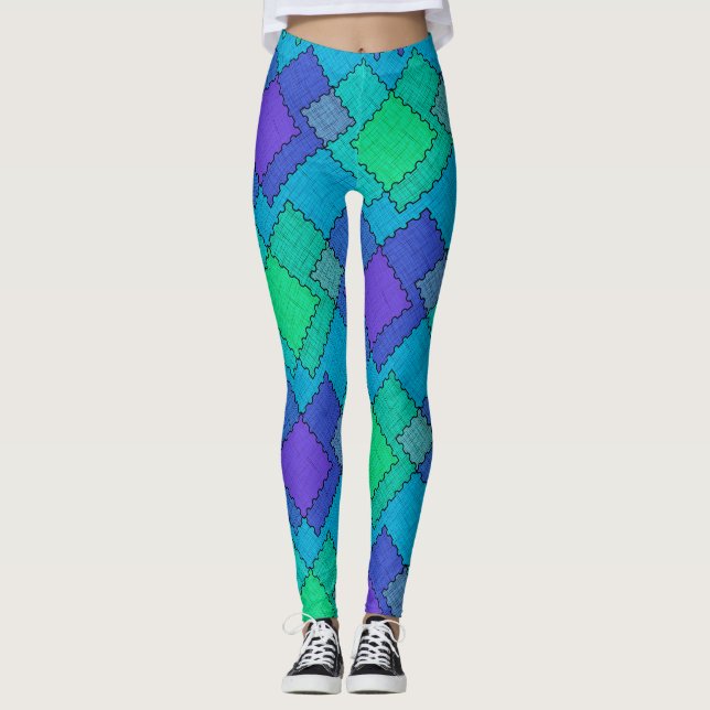 Textured patches multicolored strokes leggings (Front)