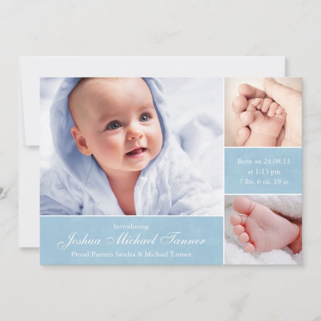 Textured Photo Boxes Baby Announcement - Boy (Front)