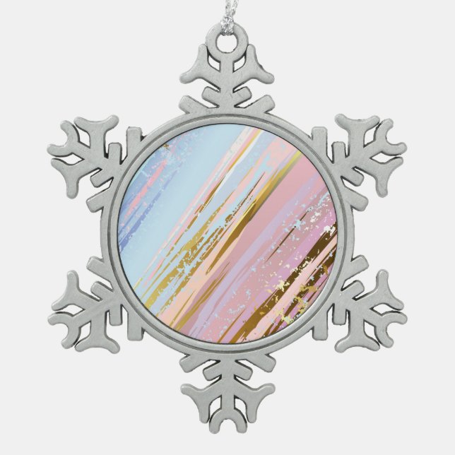 Textured Pink Background Snowflake Pewter Christmas Ornament (Front)