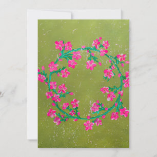 Textured Pink Flower Wreath Painting  Holiday Card