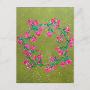Textured Pink Flower Wreath Painting  Postcard
