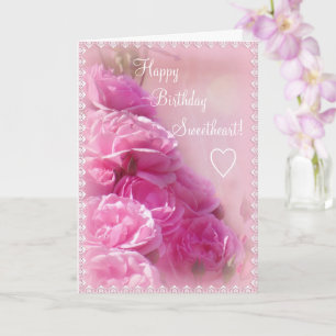 Textured Pink Roses Birthday Greeting Card