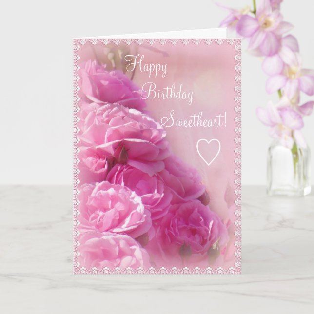 Textured Pink Roses Birthday Greeting Card (Orchid)