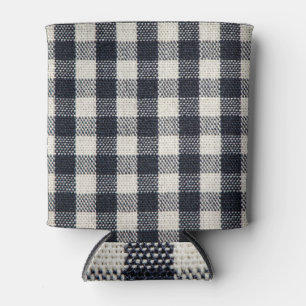 Textured Plaid Cotton Fabric Background Can Cooler