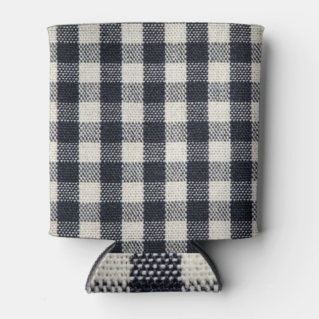 Textured Plaid Cotton Fabric Background Can Cooler (Front)