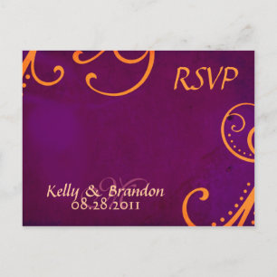 Textured Plum w/Orange Swirls RSVP Postcard w/Meal