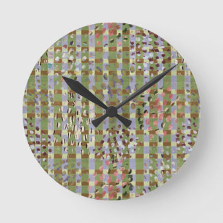 Textured Pointillism Grid Pattern Artwork Round Clock