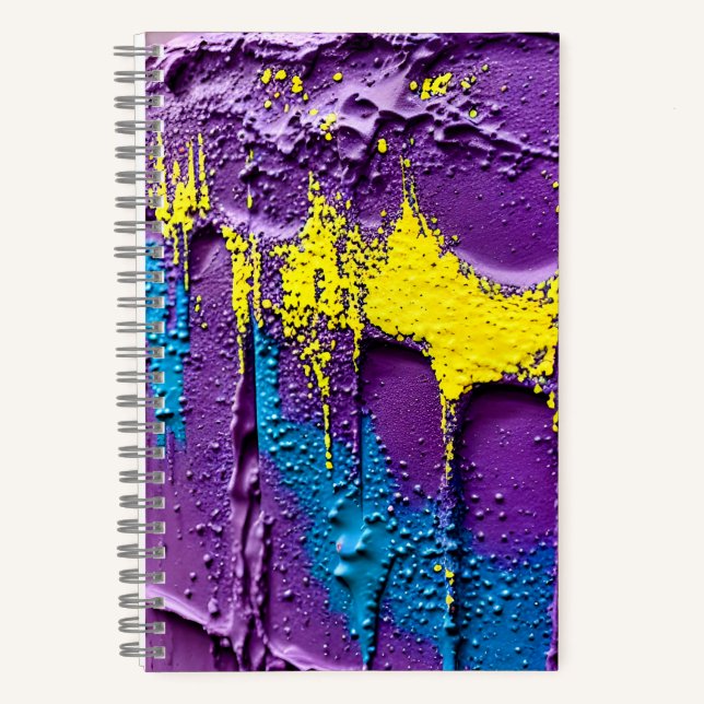 Textured Purple Yellow Blue Paint Fun Pattern Notebook (Front)
