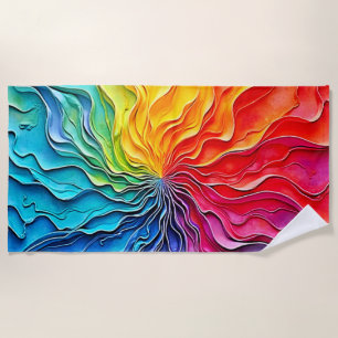 Textured Rainbow Swirl Art Beach Towel