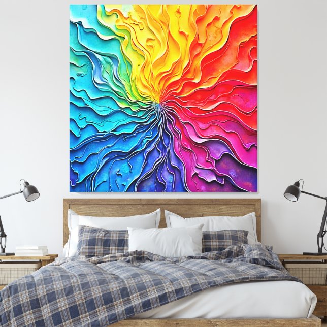 Textured Rainbow Swirl Art Canvas Print (Insitu(Bedroom))
