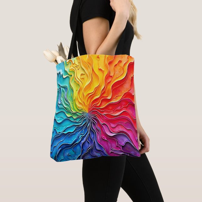 Textured Rainbow Swirl Art Tote Bag (Close Up)