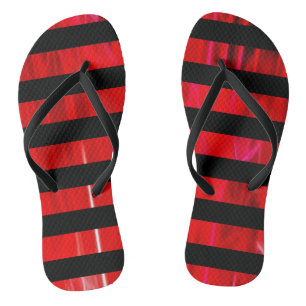 Textured red and black stripes patterned jandals
