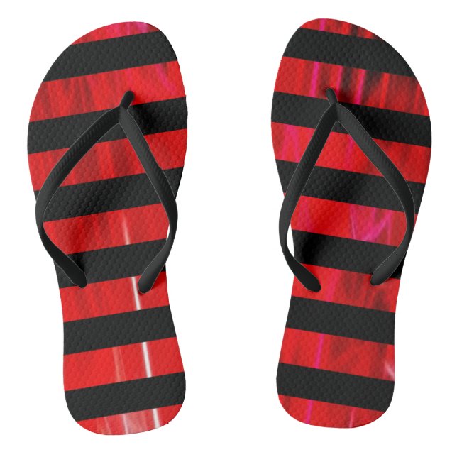 Textured red and black stripes patterned jandals (Footbed)