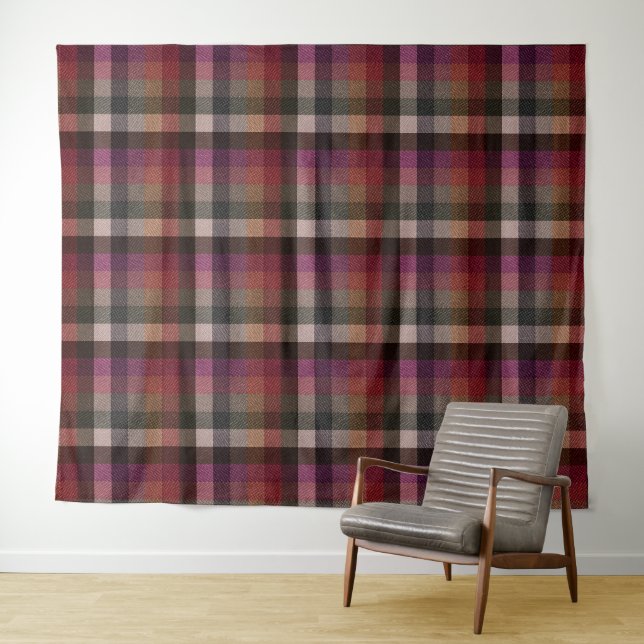 Textured red, gray, raspberry checkered. tapestry (In Situ (Horizontal))