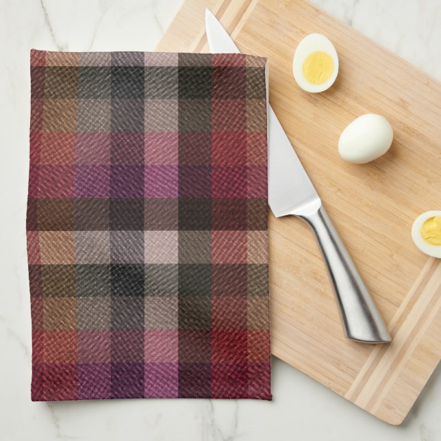 Textured red, gray, raspberry checkered. tea towel (Quarter Fold)