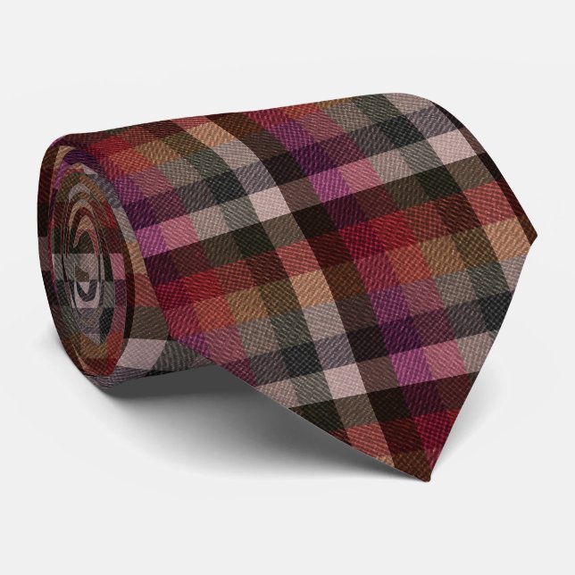 Textured red, gray, raspberry checkered. tie (Rolled)
