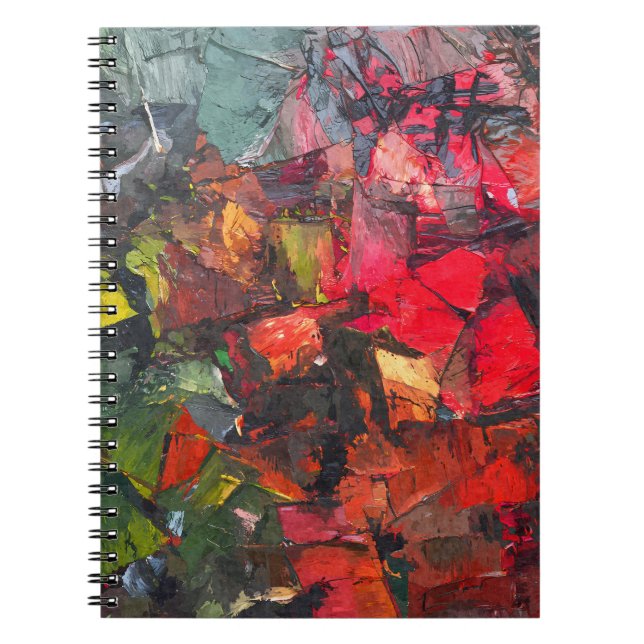 Textured Red Green Abstract Palette Knife Notebook (Front)