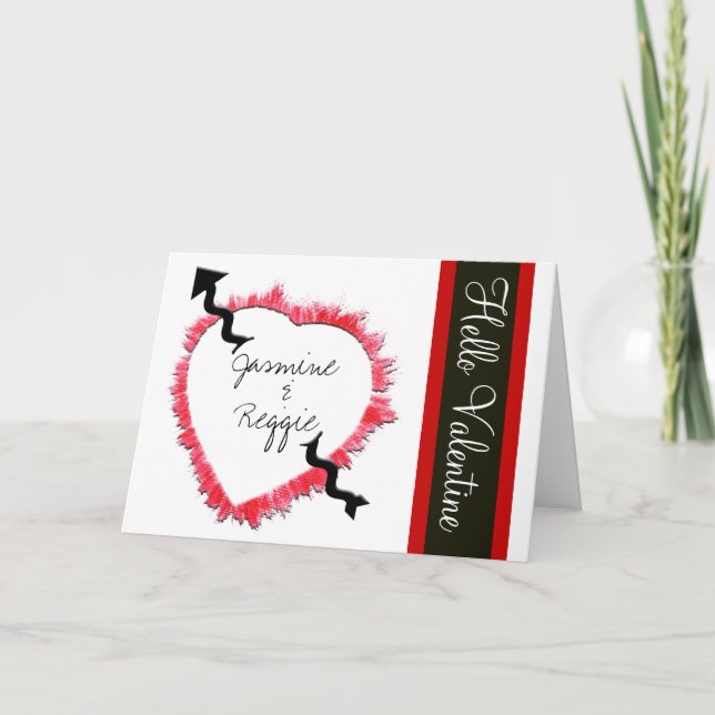 Textured Red Heart Outline Valentine's Day Holiday Card (Front)