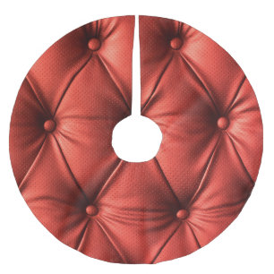 Textured Red Leather: Detailed Material Close-Up Brushed Polyester Tree Skirt
