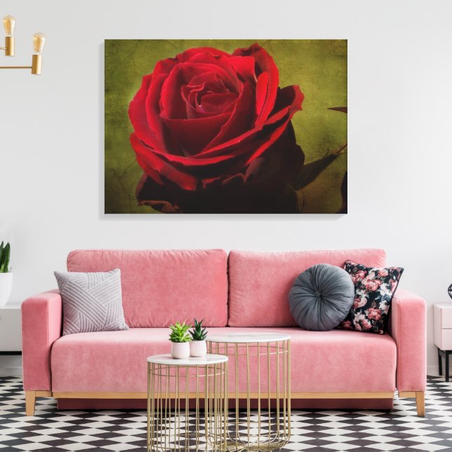 Textured Red Rose Stretch Canvas Print (Insitu(LivingRoom))