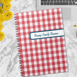 Textured Red & White Gingham Plaid Family Reunion Notebook