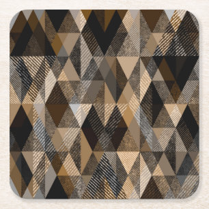 Textured rhombic brown with beige square paper coaster